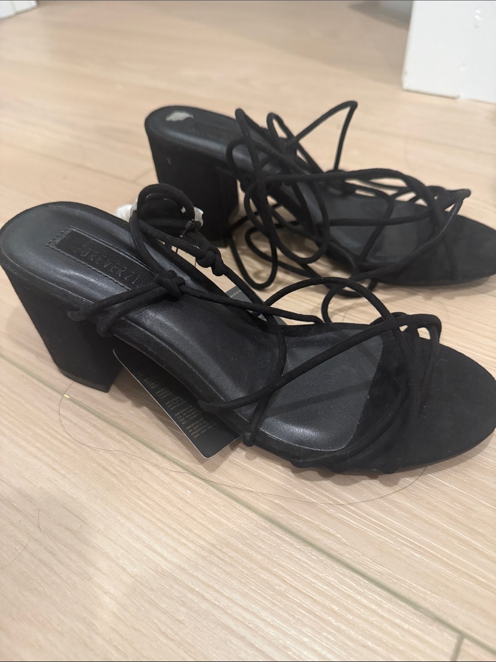 Black Lace-Up Block Heel Sandals - Unbranded